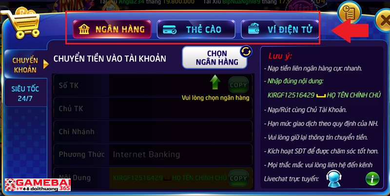 Quy trình nạp tiền online cơ bản cho người chơi mới